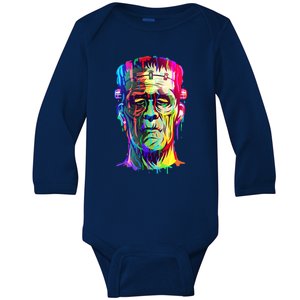 Halloween Neon Paint Drip Frankenstein Monster Baby Long Sleeve Bodysuit