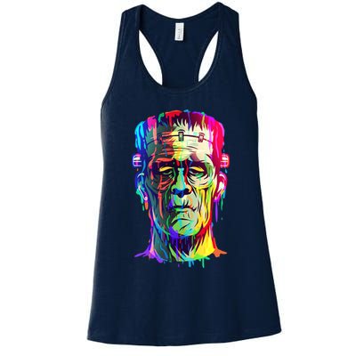 Halloween Neon Paint Drip Frankenstein Monster Womens Tank Top