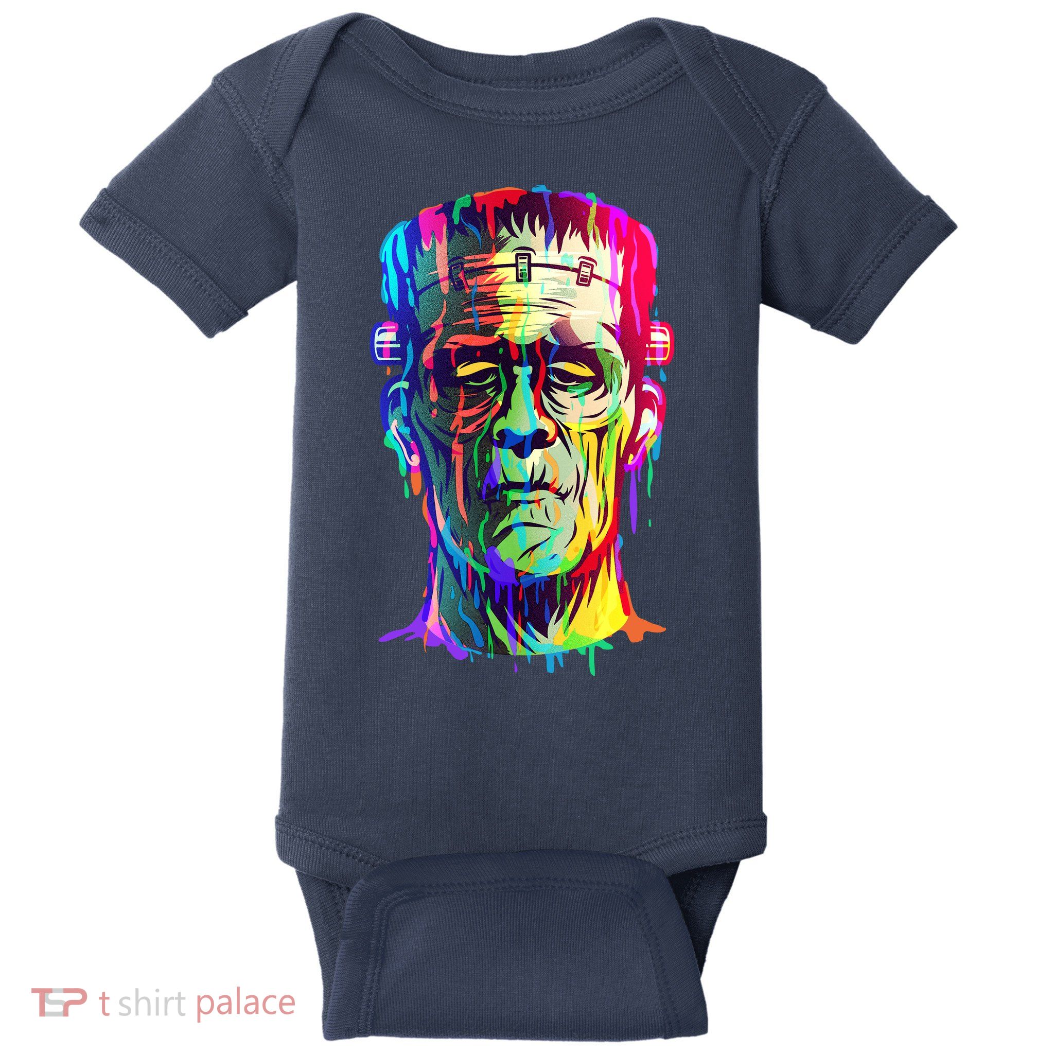 Halloween Neon Paint Drip Frankenstein Monster Baby Bodysuit