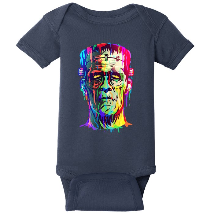 Halloween Neon Paint Drip Frankenstein Monster Baby Bodysuit