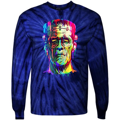 Halloween Neon Paint Drip Frankenstein Monster Tie-Dye Long Sleeve Shirt