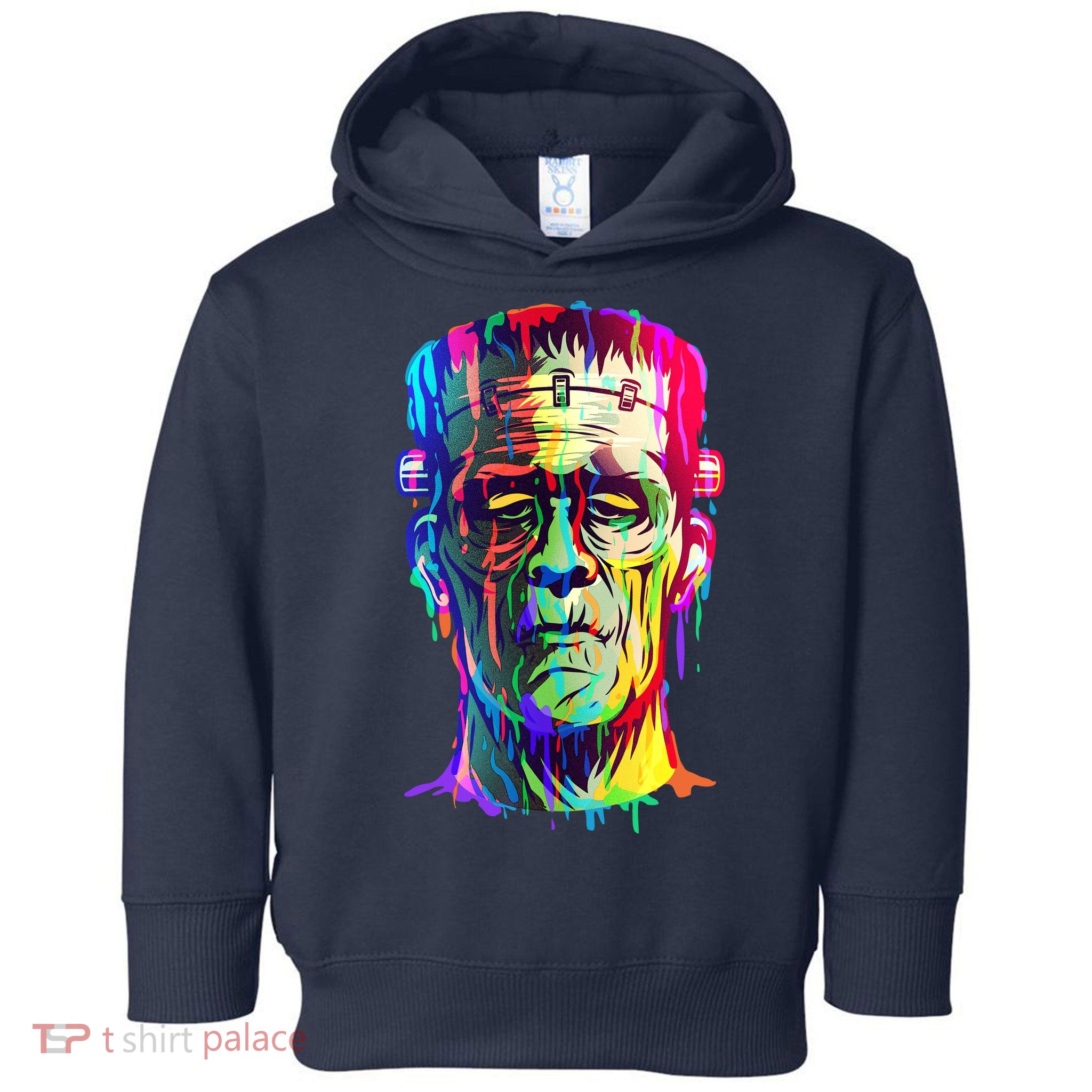 Halloween Neon Paint Drip Frankenstein Monster Toddler Hoodie