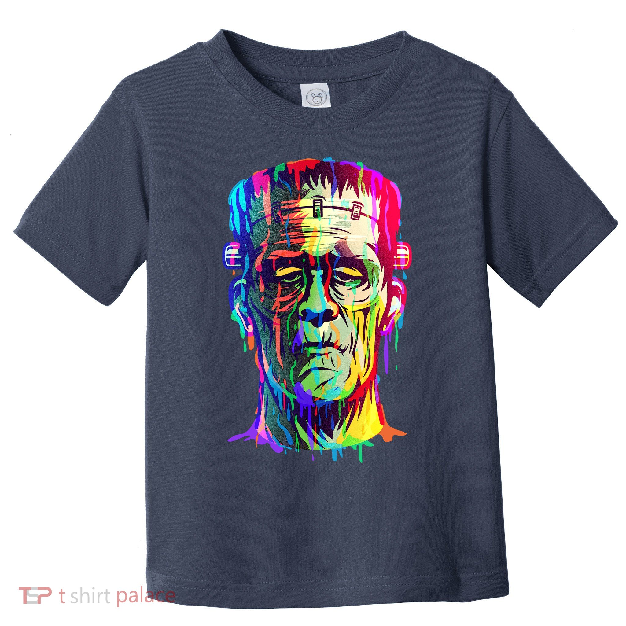 Halloween Neon Paint Drip Frankenstein Monster Toddler T-Shirt
