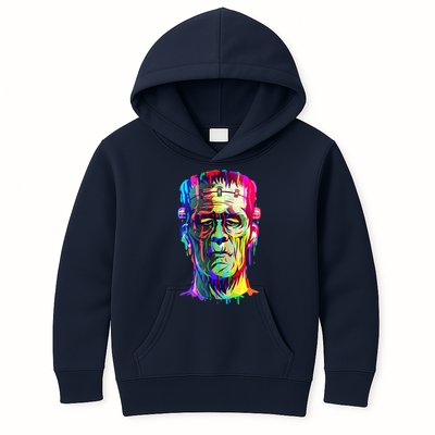 Halloween Neon Paint Drip Frankenstein Monster Kids Hoodie