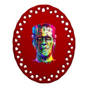 Halloween Neon Paint Drip Frankenstein Monster Ceramic Oval Ornament