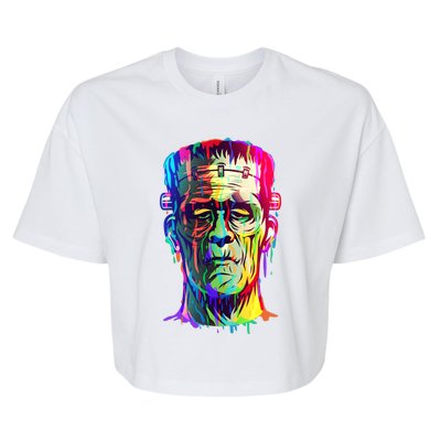 Halloween Neon Paint Drip Frankenstein Monster Bella+Canvas Jersey Crop Tee