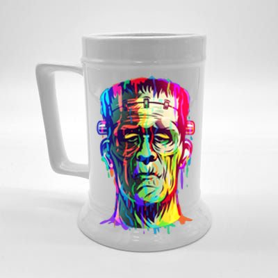 Halloween Neon Paint Drip Frankenstein Monster Beer Stein