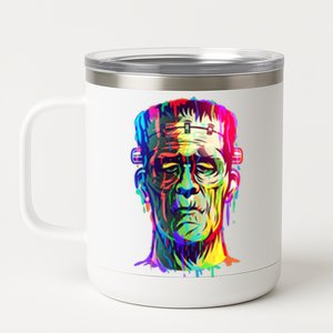 Halloween Neon Paint Drip Frankenstein Monster 12 oz Stainless Steel Tumbler Cup