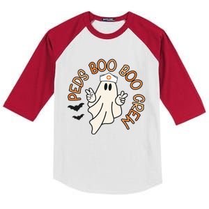 Halloween Nurse Peds Boo Boo Crew Pediatric Nurse Ghost Fall Kids Colorblock Raglan Jersey