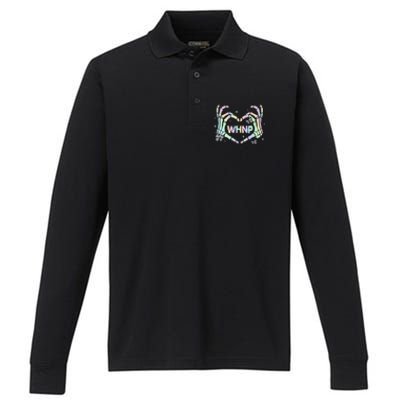 Health Nurse Practitioner Retro Groovy Skeleton Performance Long Sleeve Polo