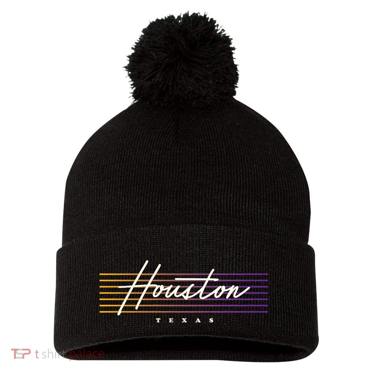 Houston Nostalgic Retro Style Texas Pom Pom 12in Knit Beanie
