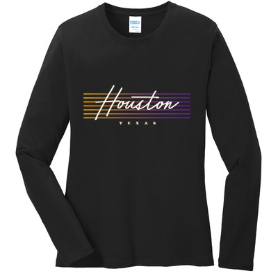 Houston Nostalgic Retro Style Texas Ladies Long Sleeve Shirt