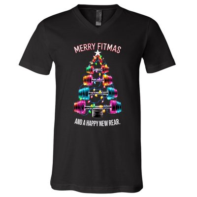 Happy New Rear Workout Christmas Fitness Gym Merry Fitness V-Neck T-Shirt