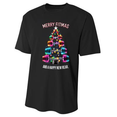 Happy New Rear Workout Christmas Fitness Gym Merry Fitness Performance Sprint T-Shirt