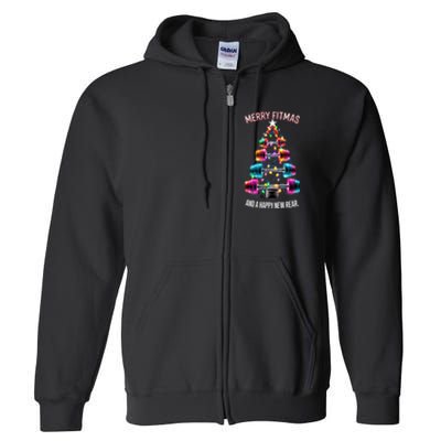 Happy New Rear Workout Christmas Fitness Gym Merry Fitness Full Zip Hoodie