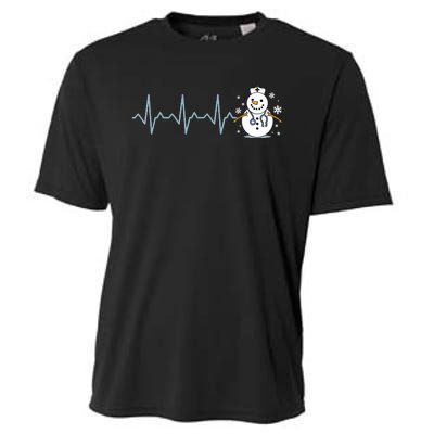 Heartbeat Nurse Snowman Nurse Christmas Cooling Performance Crew T-Shirt