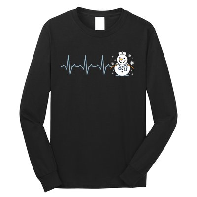 Heartbeat Nurse Snowman Nurse Christmas Long Sleeve Shirt