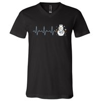 Heartbeat Nurse Snowman Nurse Christmas V-Neck T-Shirt