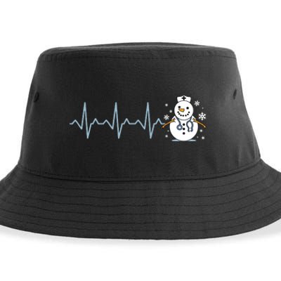 Heartbeat Nurse Snowman Nurse Christmas Sustainable Bucket Hat