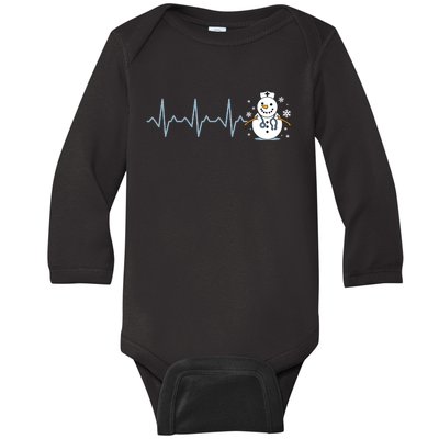 Heartbeat Nurse Snowman Nurse Christmas Baby Long Sleeve Bodysuit