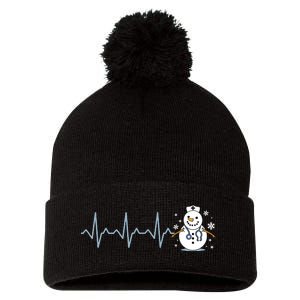 Heartbeat Nurse Snowman Nurse Christmas Pom Pom 12in Knit Beanie