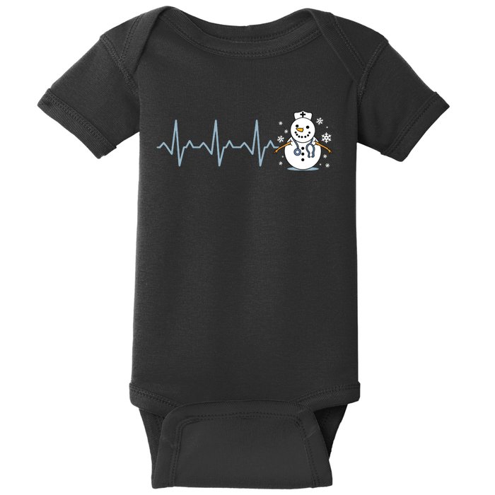 Heartbeat Nurse Snowman Nurse Christmas Baby Bodysuit