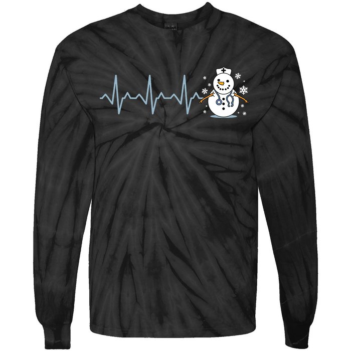 Heartbeat Nurse Snowman Nurse Christmas Tie-Dye Long Sleeve Shirt