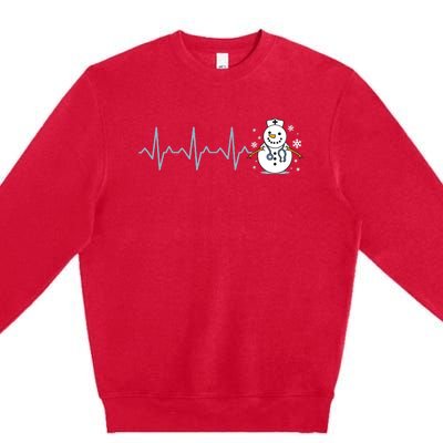 Heartbeat Nurse Snowman Nurse Christmas Premium Crewneck Sweatshirt