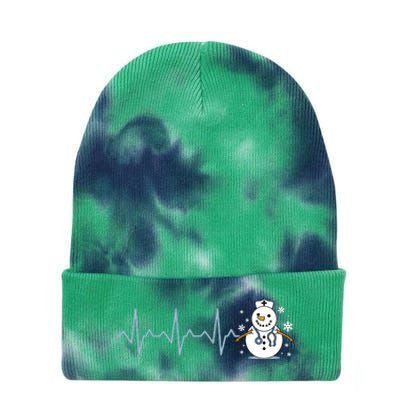 Heartbeat Nurse Snowman Nurse Christmas Tie Dye 12in Knit Beanie