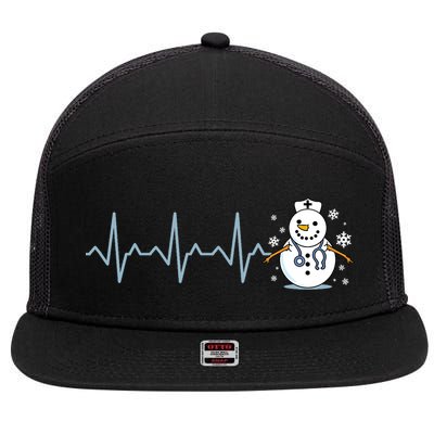 Heartbeat Nurse Snowman Nurse Christmas 7 Panel Mesh Trucker Snapback Hat