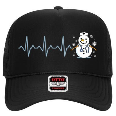 Heartbeat Nurse Snowman Nurse Christmas High Crown Mesh Back Trucker Hat