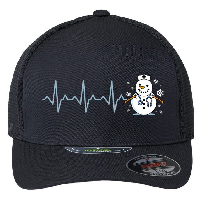 Heartbeat Nurse Snowman Nurse Christmas Flexfit Unipanel Trucker Cap