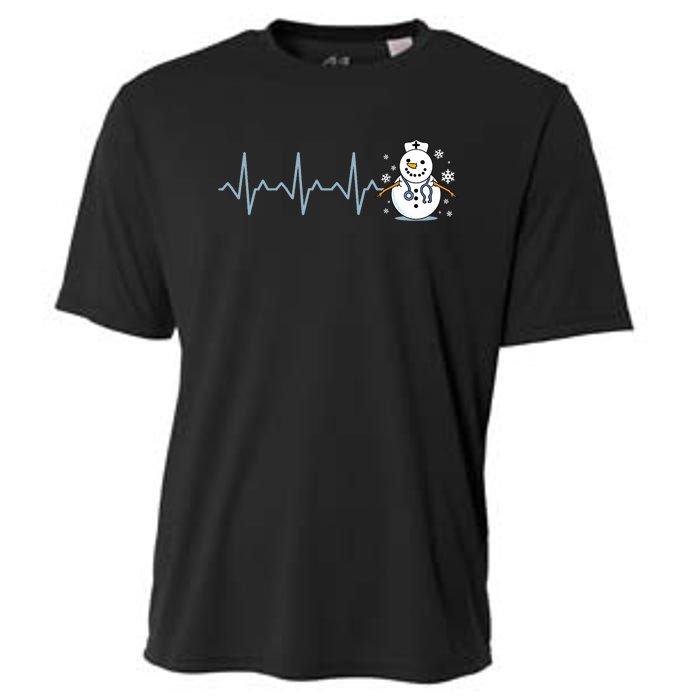 Heartbeat Nurse Snowman Nurse Christmas Cooling Performance Crew T-Shirt