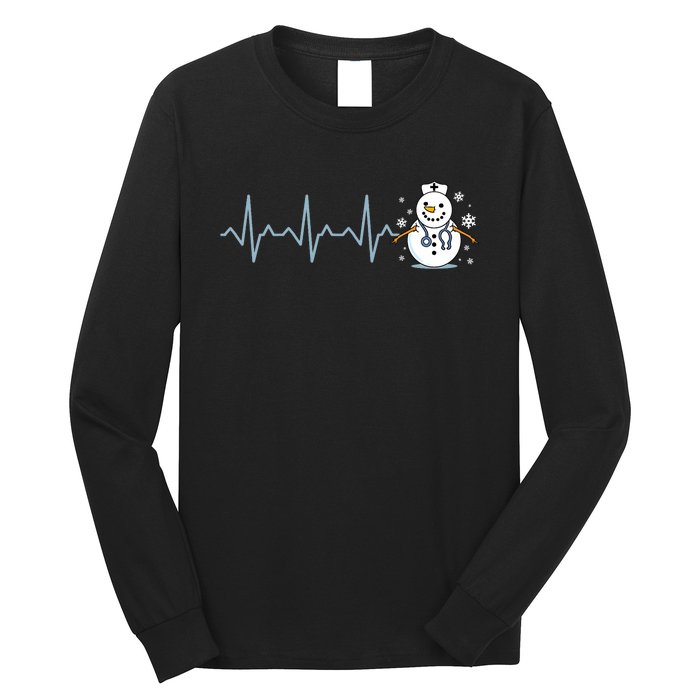 Heartbeat Nurse Snowman Nurse Christmas Long Sleeve Shirt