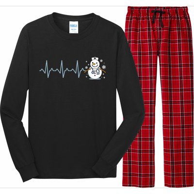 Heartbeat Nurse Snowman Nurse Christmas Long Sleeve Pajama Set