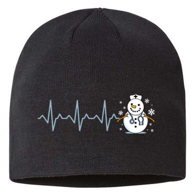 Heartbeat Nurse Snowman Nurse Christmas Sustainable Beanie