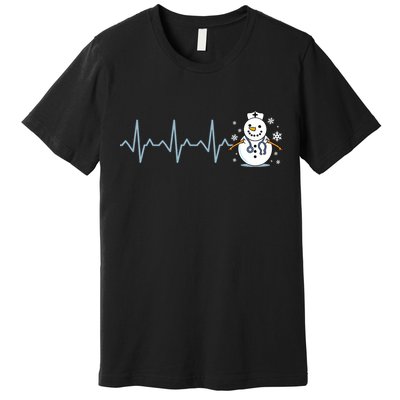 Heartbeat Nurse Snowman Nurse Christmas Premium T-Shirt