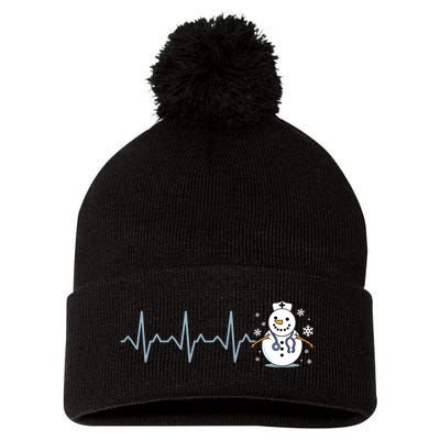 Heartbeat Nurse Snowman Nurse Christmas Pom Pom 12in Knit Beanie