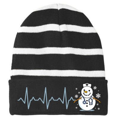 Heartbeat Nurse Snowman Nurse Christmas Striped Beanie with Solid Band