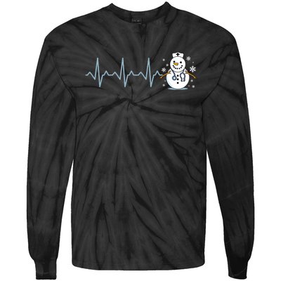 Heartbeat Nurse Snowman Nurse Christmas Tie-Dye Long Sleeve Shirt