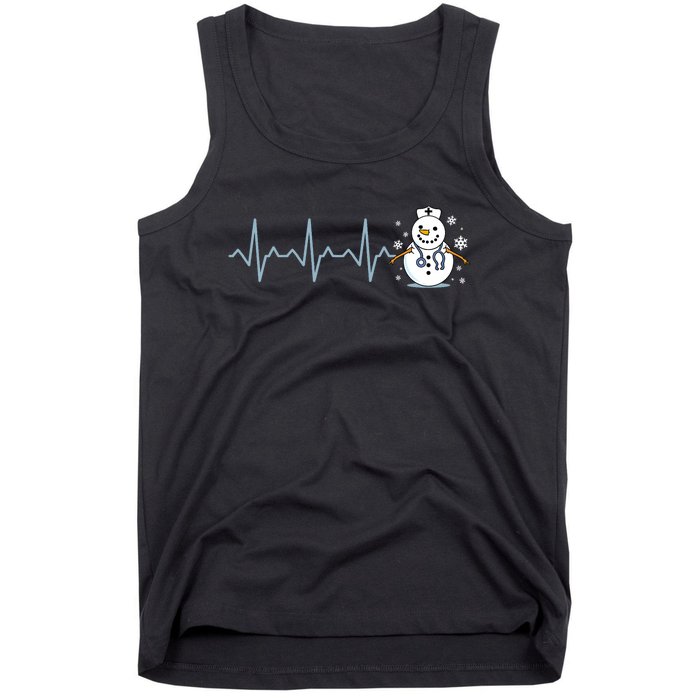 Heartbeat Nurse Snowman Nurse Christmas Tank Top