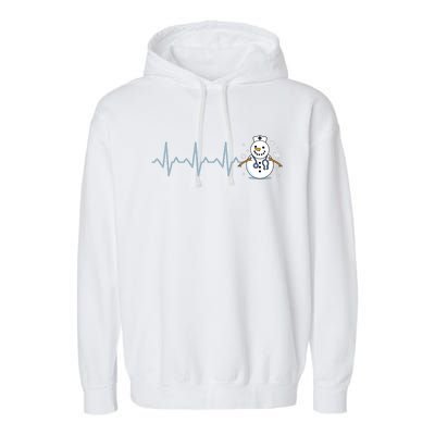 Heartbeat Nurse Snowman Nurse Christmas Garment-Dyed Fleece Hoodie