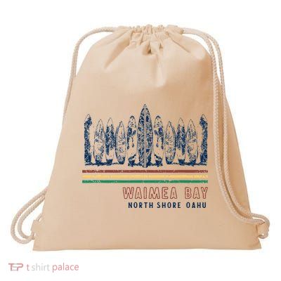 Hawaii North Shore Oahu Waimea Bay Retro Surfing Drawstring Bag