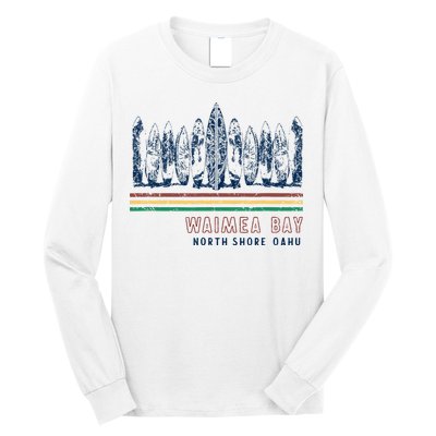 Hawaii North Shore Oahu Waimea Bay Retro Surfing Long Sleeve Shirt