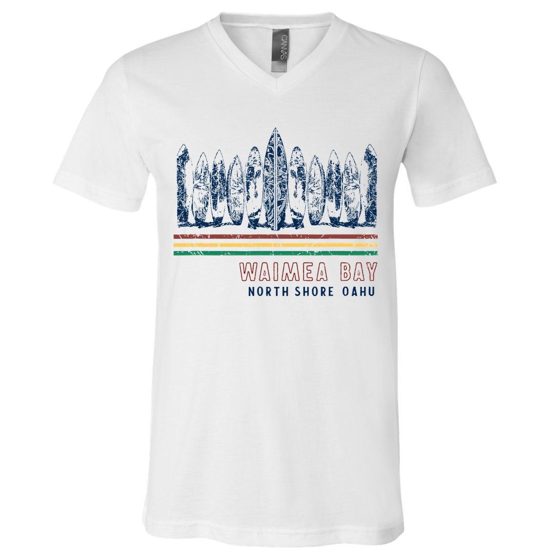 Hawaii North Shore Oahu Waimea Bay Retro Surfing V-Neck T-Shirt