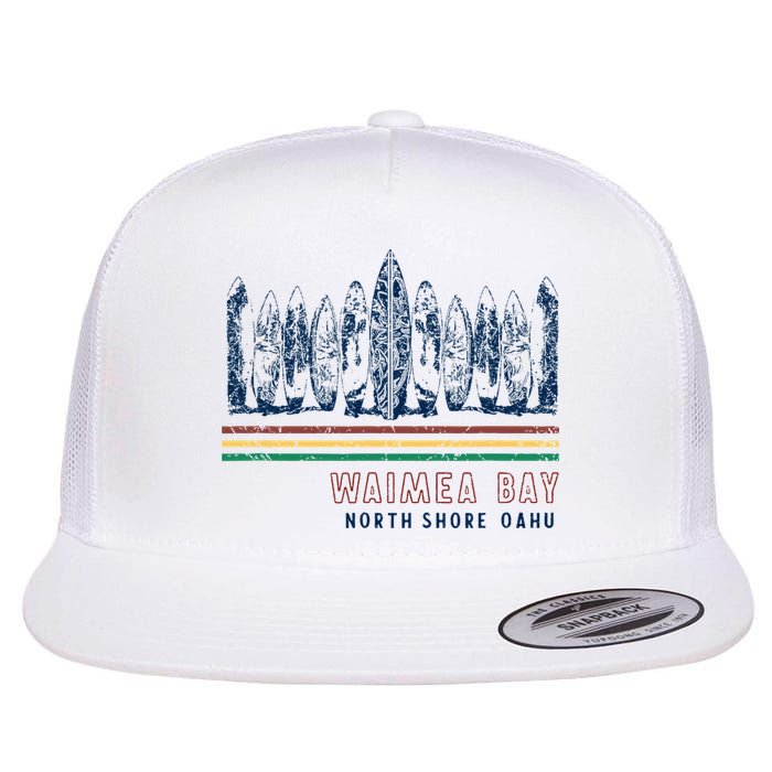 Hawaii North Shore Oahu Waimea Bay Retro Surfing Flat Bill Trucker Hat