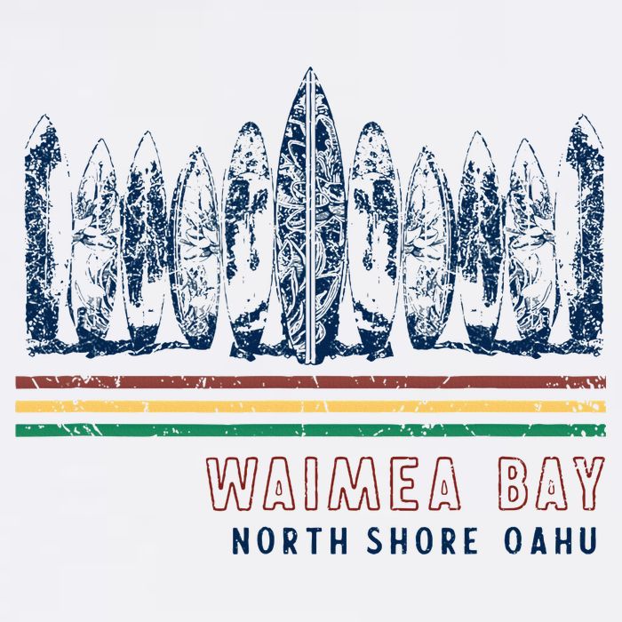 Hawaii North Shore Oahu Waimea Bay Retro Surfing Flat Bill Trucker Hat