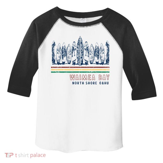 Hawaii North Shore Oahu Waimea Bay Retro Surfing Toddler Fine Jersey T-Shirt
