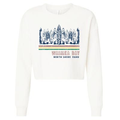 Hawaii North Shore Oahu Waimea Bay Retro Surfing Cropped Pullover Crew