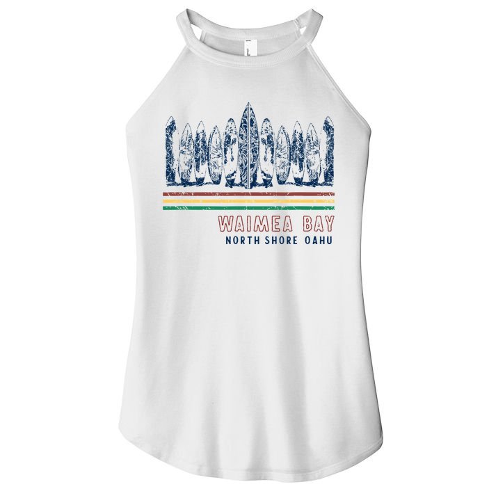 Hawaii North Shore Oahu Waimea Bay Retro Surfing Women's Perfect Tri Rocker Tank